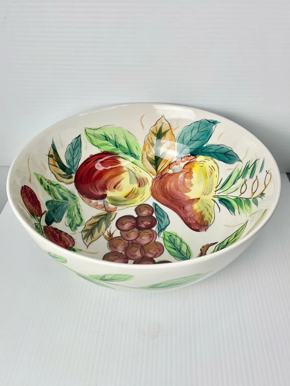Vintage Hand Painted Fruit Pattern Serving Bowl